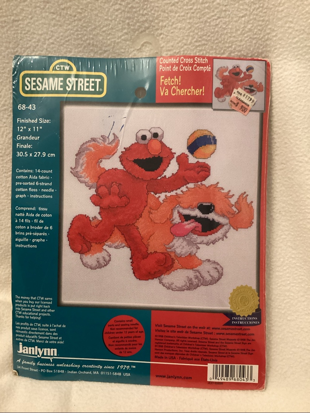 Sesame Street Counted Cross Stitch Kit ~ Elmo & Barkley ~ 12” x 11” Janlynn